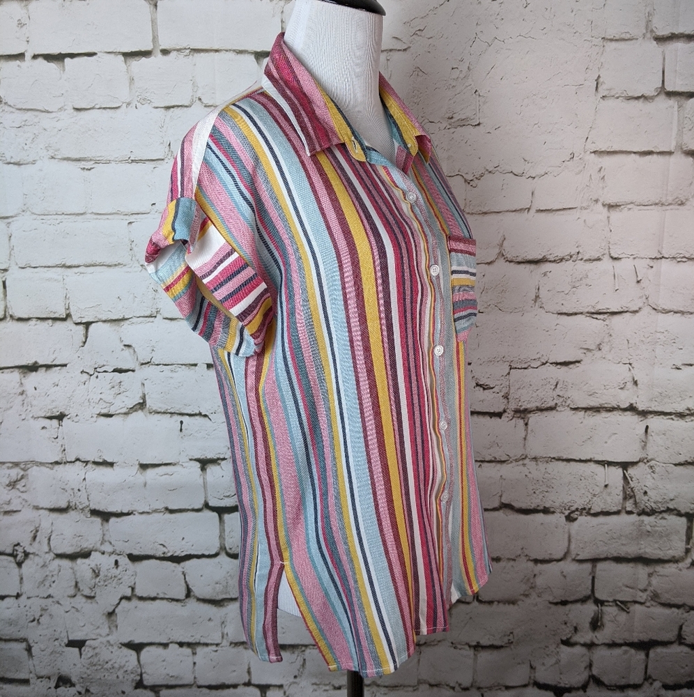 Aqua Multi Colored Striped Button Down - Picture 8 of 12